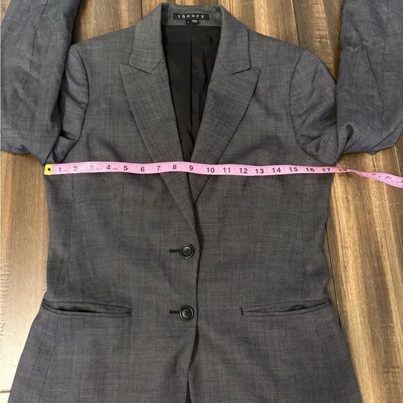 Women’s Theory Charcoal Gray Sz S Blazer Shoulder Pads Office Professional Wool - Picture 3 of 12